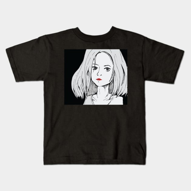 Portrait girl Kids T-Shirt by TKDoodle